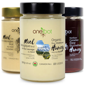 Oneroot Triple Set - 500g x 3 - Raw organic Canadian honey in its purest form, untouched and unprocessed