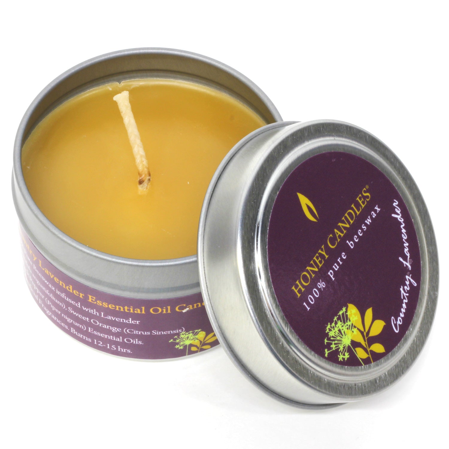 Country Lavender Essential Oil Tin Beeswax Candle