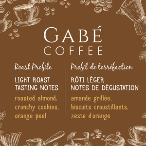 Gabé Coffee - Light Roast Whole Bean Coffee - Gabe Coffee's freshly roasted light roast beans spread on a wooden surface.